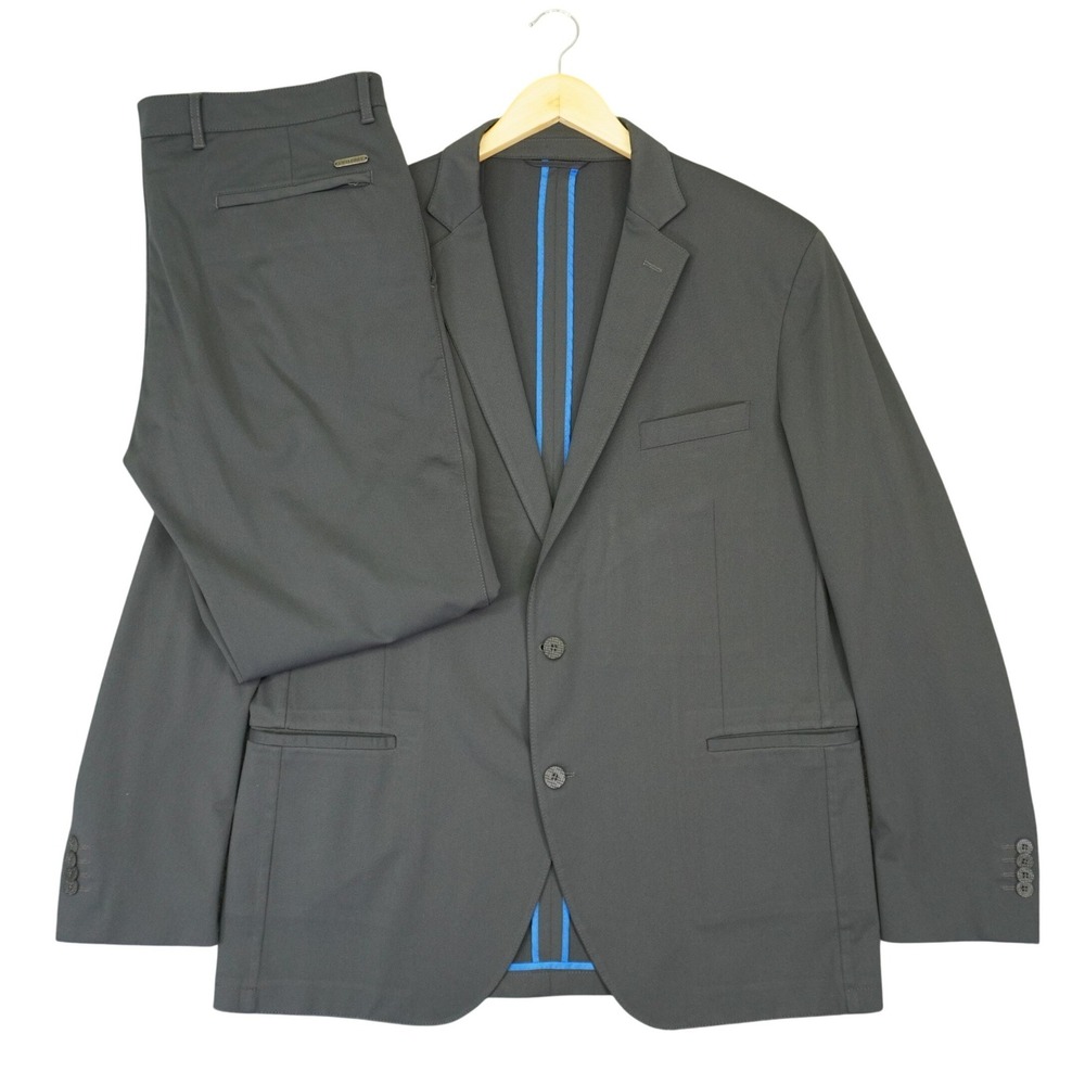 Twillory Performance Suit Mens 2 Piece 46L Charcoal Grey Stretch Pants 36x32